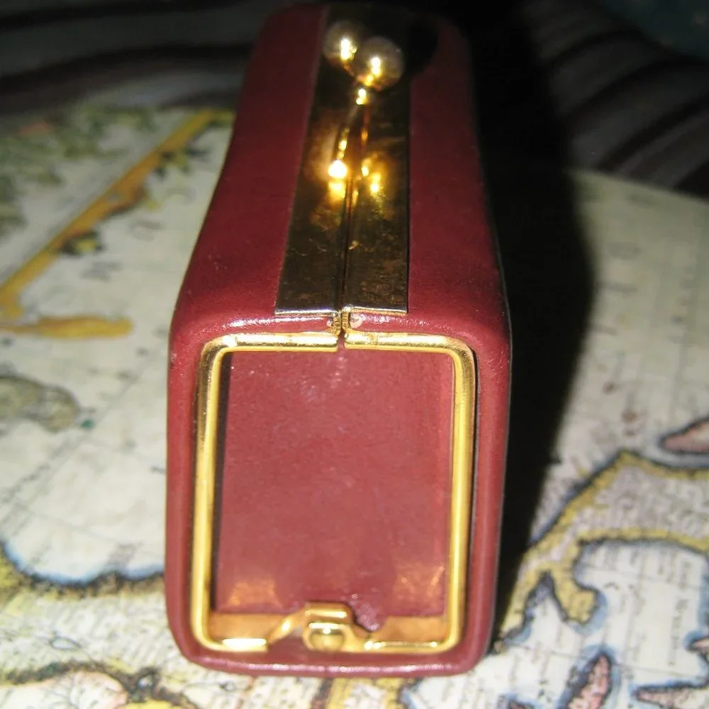 ❤️Rare! CHRISTIAN DIOR Burgundy Mini Framed Kisslock Coin Purse Wallet
